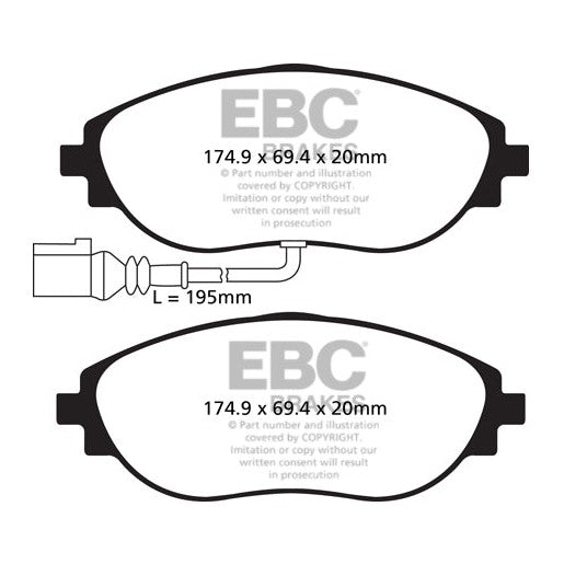EBC Audi Volkswagen Yellowstuff Street and Track Front Brake Pads - TRW Caliper Inc. 8U Q3, 8V S3, MK7 Golf R & MK2 Tiguan