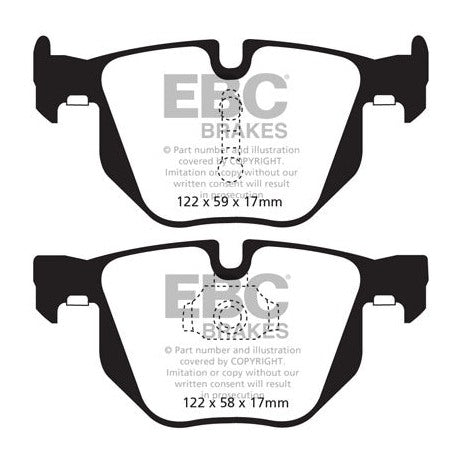 EBC BMW E70 E71 F15 F16 Yellowstuff Street and Track Rear Brake Pads - ATE Calliper Inc. X5 30i, X5 35d, X6 35i & X6 40d