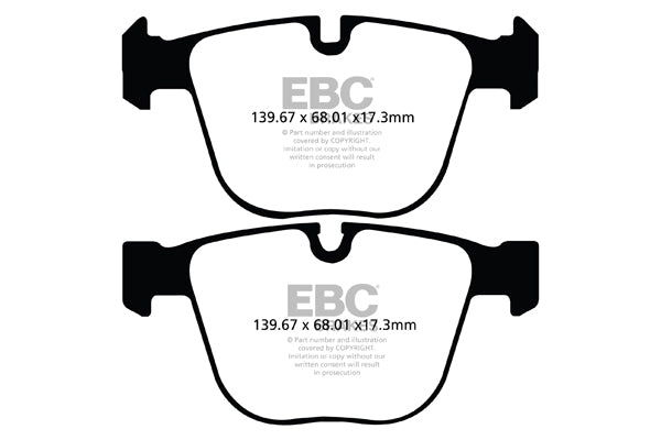 EBC BMW F01 F02 F04 F07 Yellowstuff Street and Track Rear Brake Pads - ATE Caliper Inc. 520i GT, 550i GT, 760i & ActiveHybrid 7