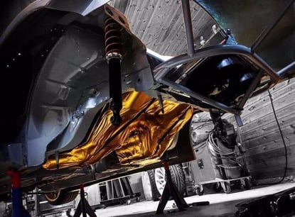 Funk Motorsport Adhesive Reflective Gold Heat Blanket used on Bulkheads & Intake pipes