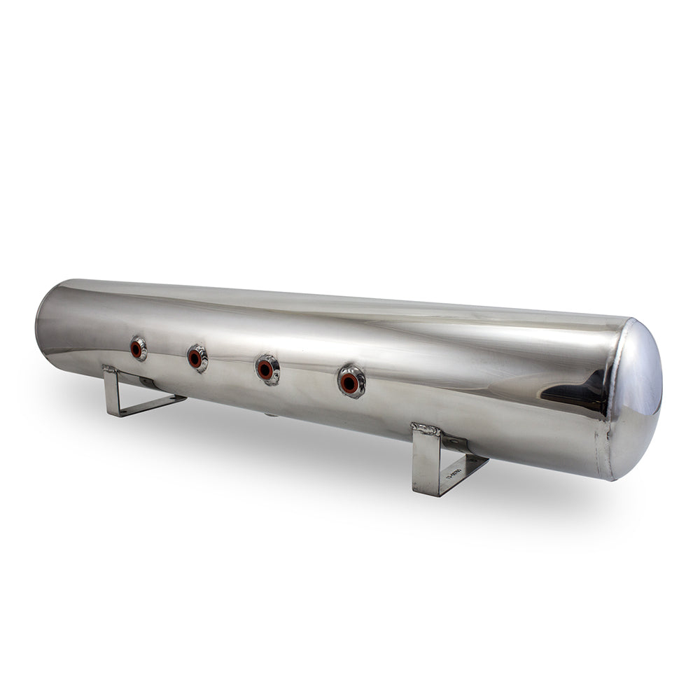 5 Gal Alum Air Tank - (4) 3/8" face ports, & 1/4" drain port - 36" L x 6" D - Polished