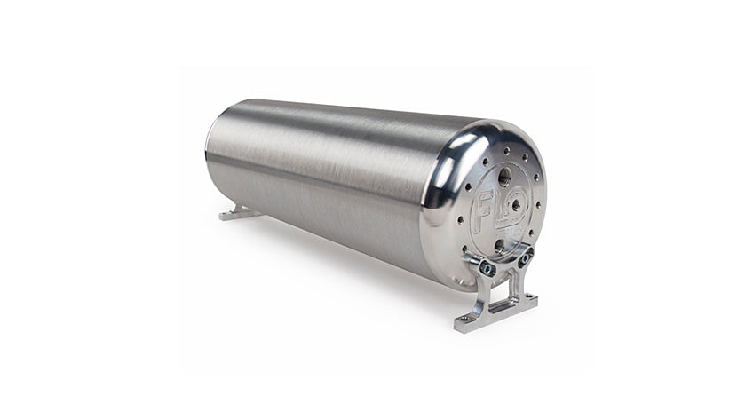 18" FLO Tank - (2) 1/4", (2) 3/8", (1) 1/8" end ports, & (1) 1/8" drain port - 18"L x 6" D x 6 3/4"H - Raw end caps with brushed tube (Includes two mounting brackets)