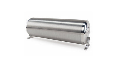 18" FLO Tank - (2) 1/4", (2) 3/8", (1) 1/8" end ports, & (1) 1/8" drain port - 18"L x 6" D x 6 3/4"H - Raw end caps with brushed tube (Includes two mounting brackets)