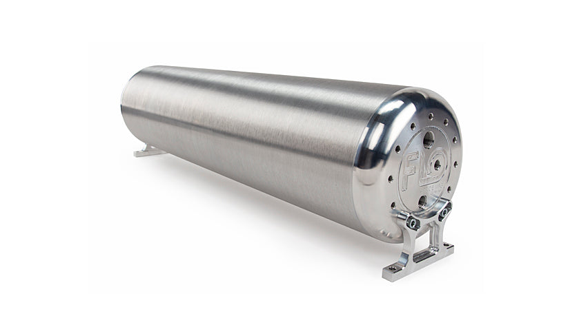 24" FLO Tank - (2) 1/4", (2) 3/8", (1) 1/8" end ports, & (1) 1/8" drain port - 24"L x 6" D x 6 3/4"H - Raw end caps with brushed tube (Includes two mounting brackets)