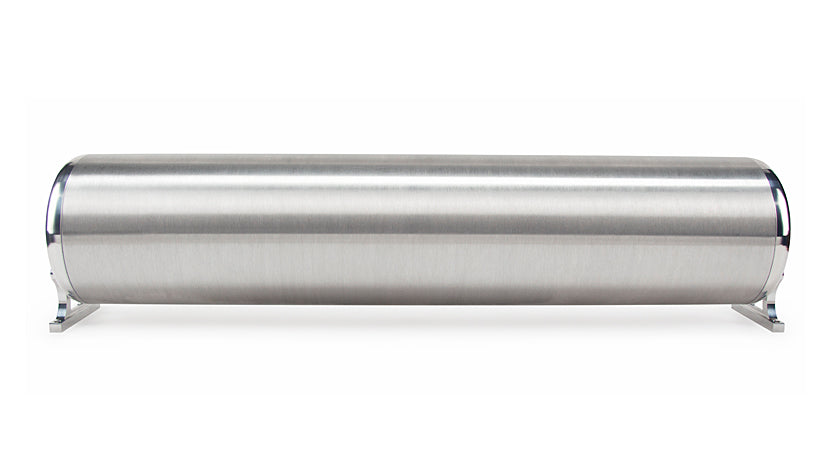 28" FLO Tank - (2) 1/4", (2) 3/8", (1) 1/8" end ports, & (1) 1/8" drain port - 28"L x 6" D x 6 3/4"H - Raw end caps with brushed tube (Includes two mounting brackets)