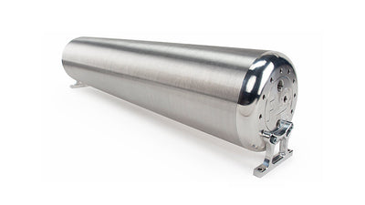 28" FLO Tank - (2) 1/4", (2) 3/8", (1) 1/8" end ports, & (1) 1/8" drain port - 28"L x 6" D x 6 3/4"H - Raw end caps with brushed tube (Includes two mounting brackets)