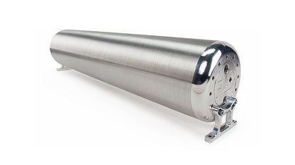 28" FLO Tank - (2) 1/4", (2) 3/8", (1) 1/8" end ports, & (1) 1/8" drain port - 28"L x 6" D x 6 3/4"H - Raw end caps with brushed tube (Includes two mounting brackets)