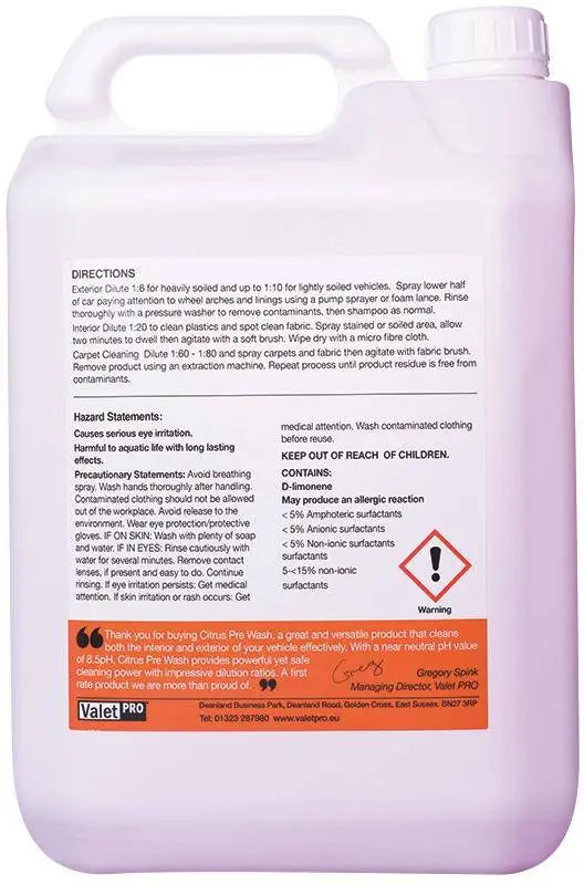 Valet Pro Citrus Pre Wash 1L - Dark Road Performance
