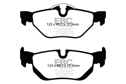 EBC BMW F81 E84 E90 E92 Yellowstuff Street and Track Rear Brake Pads - ATE Caliper Inc. 130i, 325ix, 325i & X1 25i