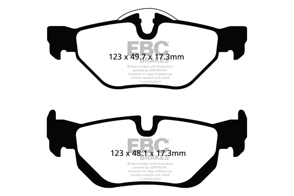 EBC BMW F81 E84 E90 E92 Yellowstuff Street and Track Rear Brake Pads - ATE Caliper Inc. 130i, 325ix, 325i & X1 25i